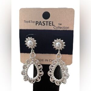 3/$25 Pastel Collection Silver & Pearl Crystal Dangle Earrings